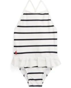 Polo Ralph Lauren Kids Striped Ruffled One-Piece Swimsuit (Infant) | Swimwear