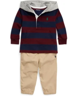 Polo Ralph Lauren Kids Cotton Hooded Rugby Shirt & Pants Set (Infant) | Kids' Sets