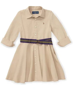Polo Ralph Lauren Kids Belted Cotton Chino Shirtdress (Toddler) | Dresses