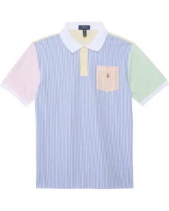 Polo Ralph Lauren Kids Striped Oxford Mesh Polo Shirt (Big Kid) | Shirts & Tops