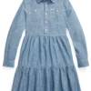Polo Ralph Lauren Kids Tiered Chambray Shirtdress (Big Kids) | Dresses