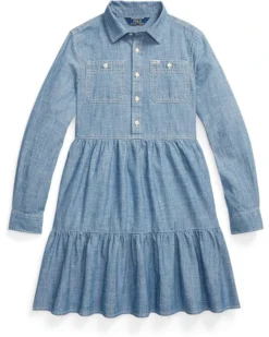 Polo Ralph Lauren Kids Tiered Chambray Shirtdress (Big Kids) | Dresses
