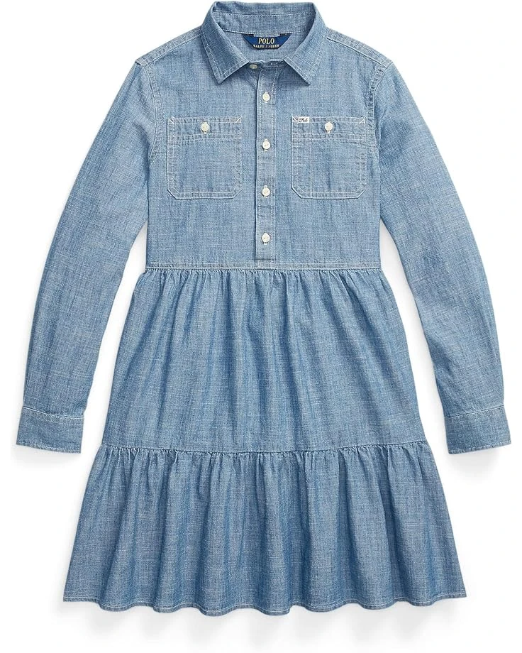 Polo Ralph Lauren Kids Tiered Chambray Shirtdress (Big Kids) | Dresses 1 Polo Ralph Lauren Kids Tiered Chambray Shirtdress (Big Kids) | Dresses