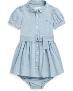 Polo Ralph Lauren Kids Belted Chambray Shirtdress & Bloomer (Infant) | Dresses