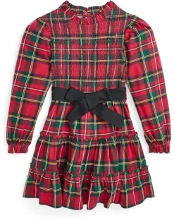 Polo Ralph Lauren Kids Plaid Smocked Cotton Jersey Dress (Toddler/Little Kid) | Dresses